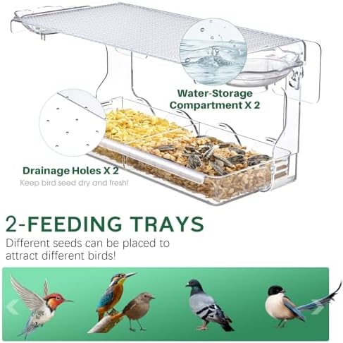 SUNALLY Window Bird Feeder Outdoors, Clear Bird Feeders for Bird Watching