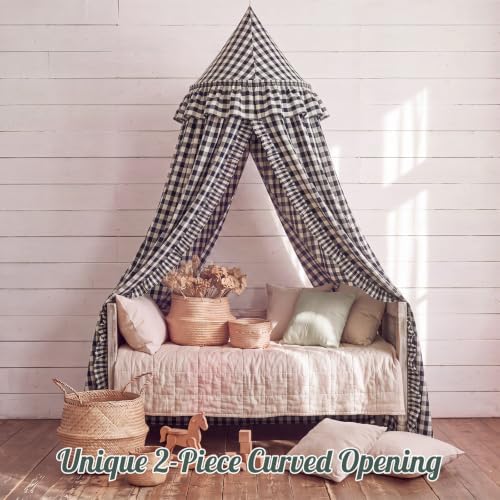 SmoothNovelty Gingham Plaid Bed Canopy, Black White, Round