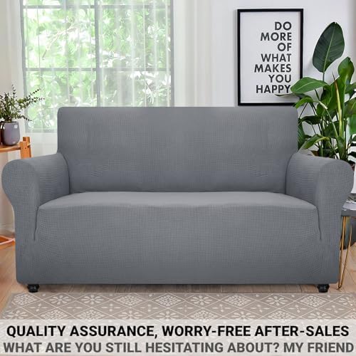 ZNSAYOTX Super Stretch Couch Cover Love Seat Sofa Covers for Living Room Dogs Pet Friendly Furniture Protector Spandex Loveseat Slipcovers with Anti Slip Foam Sticks (Light Grey, Loveseat)
