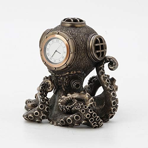 Veronese Design 5.2 Inch Steampunk Octopus Diving Bell Clock Men's Gift Cold Cast Bronzed Resin Statue