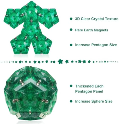 Magnetic Fidget Sphere, Crystal Green Glitter, Sensory Desk Toy for Stress Focus Anxiety Relief