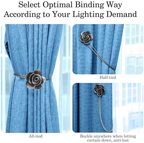 Lewondr Magnetic Curtain Tiebacks, Flower Vintage Curtain Holdbacks, Ink