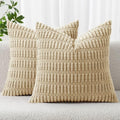 MIULEE Corduroy Decorative Throw Pillow Covers 16x16 Tan Pack of 2