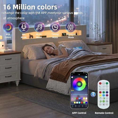 Queen Size Wooden Headboard Only with Storage (Off-White, Queen)