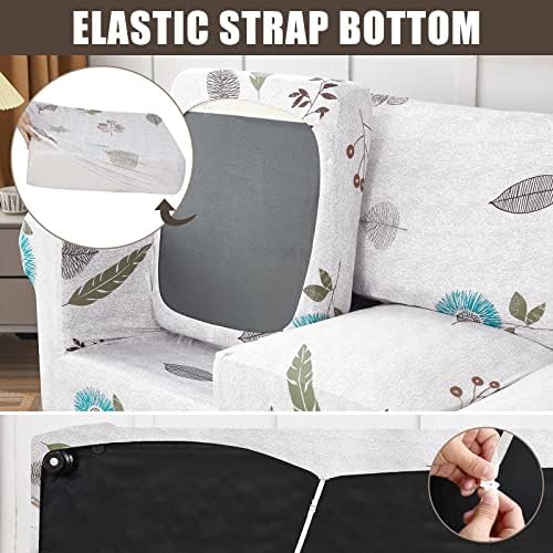 SearchI Stretch Sofa Cover Printed Couch Cover, Floral Pattern 3 Pieces Loveseat Slipcover with 2 Separate Cushion Cover, Washable Furniture Protector for Living Room(Loveseat, Autumn Leaves)