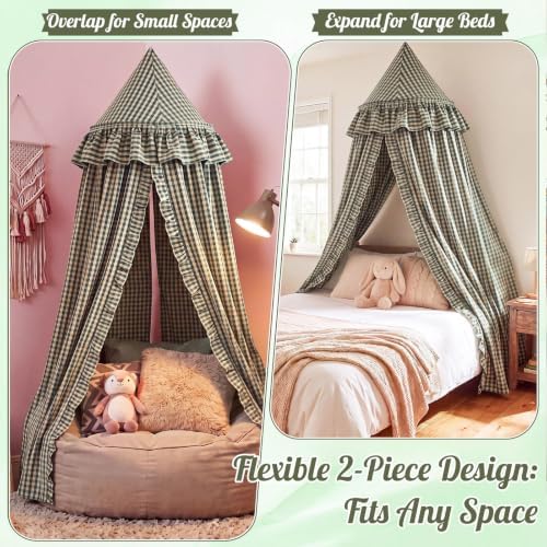 SmoothNovelty Gingham Plaid Bed Canopy, Green Yellow, Round
