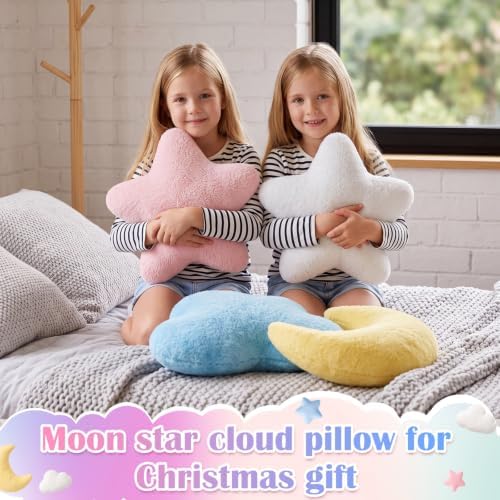 Junkin 4 Pcs Plush Cloud Star Moon Throw Pillow Set, Mixed Colored