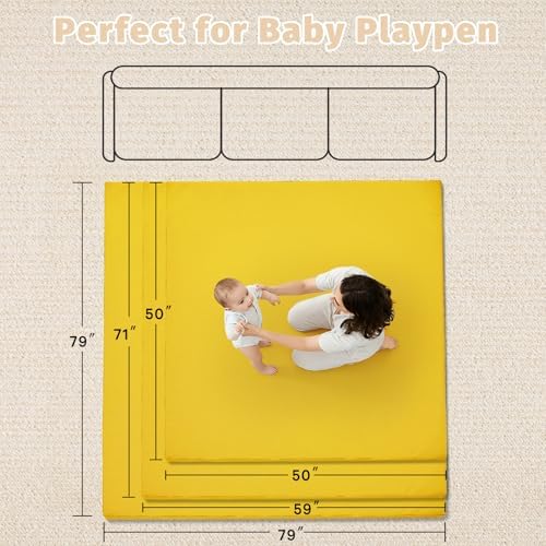 Waterproof Baby Play Mat for Floor Memory Foam 47 * 47 Cushion Playpen Playmat Tummy Time Crawling Mat Nursery Rug Thick Pad Create Soft & Safe Area for Infants,Toddler,Kid,Yellow