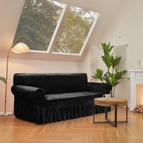 NICEEC Black Couch Covers for Sofa Cover Universal Slipcovers with Skirt