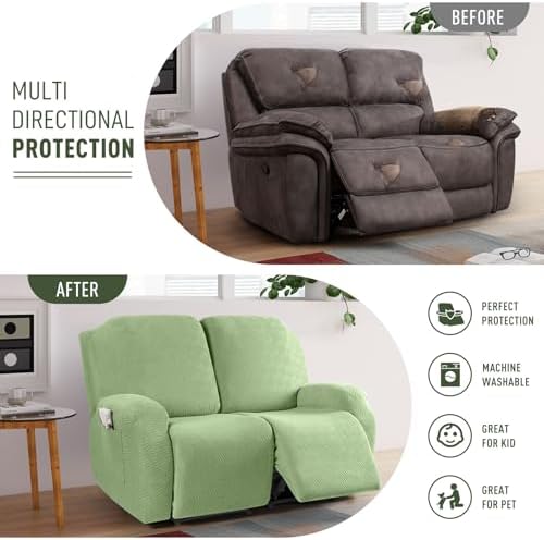 KinCam Loveseat Recliner Covers, Stretch Reclining Cover, Light Green
