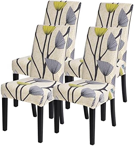 SearchI Dining Room Chair Covers Set of 4, Stretch Printed Parsons Chair Slipcovers Spandex Removable Washable Kitchen Chair Protector Cover for Dining Room, Hotel, Ceremony(Dandelion Pattern)