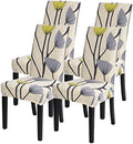 SearchI Dining Room Chair Covers Set of 4, Stretch Printed Parsons Chair Slipcovers Spandex Removable Washable Kitchen Chair Protector Cover for Dining Room, Hotel, Ceremony(Dandelion Pattern)