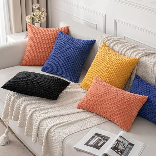 MIULEE Decorative Throw Pillow Covers 20x20 Coral Red Textured Corduroy