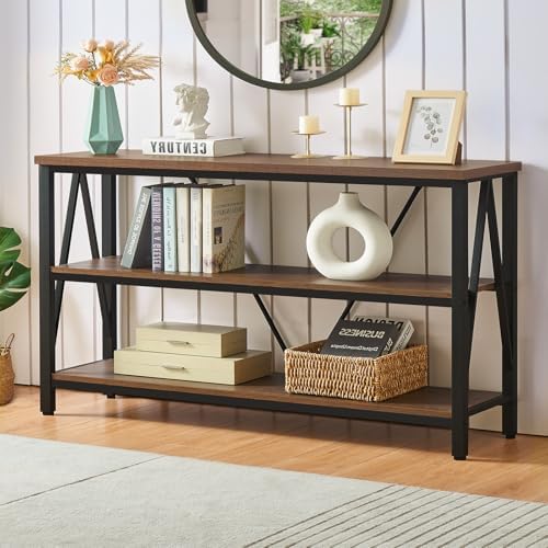 Entryway Console Table, 3 Tier Entry Table with Open Shelves, Brown, 55 IN