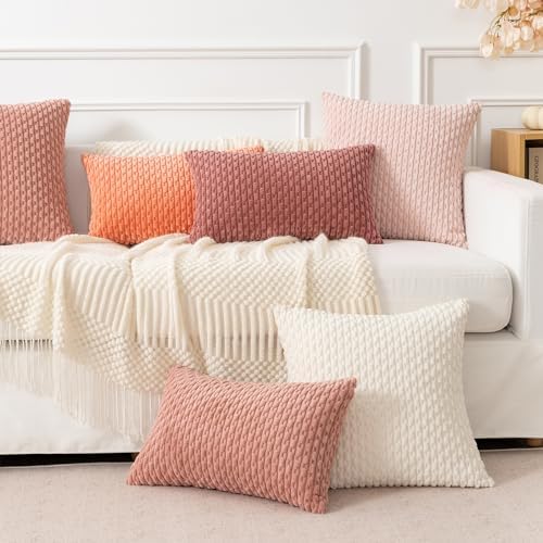 Kevin Textile Soft Corduroy 20x20 Inch Pillow Covers 2 Pack, Blush Pink