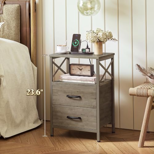 Huuger Nightstand Set of 2 with Charging Station, USB-C Port, End Tables