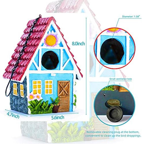 Garden Bird House for Outside Clearance Hanging Outdoors Country Cute Birdhouses for Wren Finchs Chickadee Hummingbird Tree Swallow Cage Kids Nature Lover Bluebird House(Red)