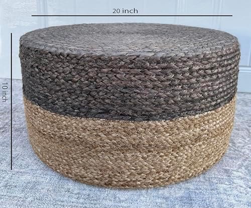 Pouf Ottoman 100% Jute Pouffe Natural Brown (20"x20"x10")