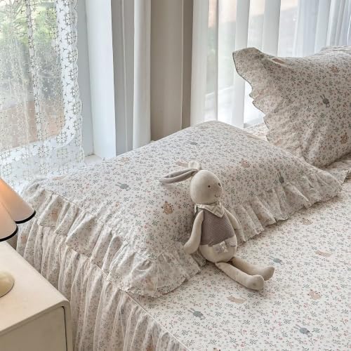 Floral Cotton Duvet Cover Queen Size 3 Pcs Set,90"×90" Bedding