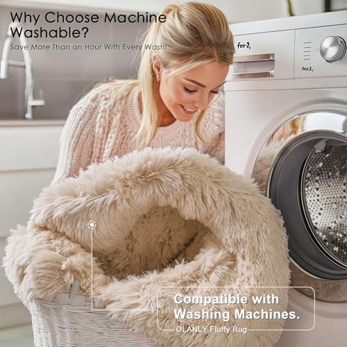 OLANLY 5x10 Machine Washable Large Area Rugs for Living Room, Bedroom, Soft Fluffy Shaggy Bedside Rug, Indoor Floor Carpet for Kids Girls and Boys, Dorms, Nursery, Home Decor Aesthetic, Beige