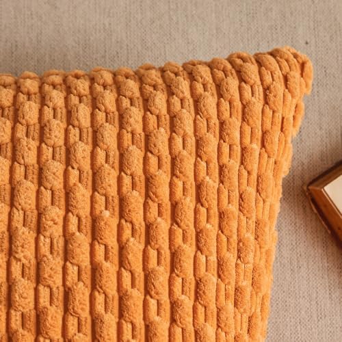 Kevin Textile Soft Corduroy 24x24 Inch Pillow Covers 2 Pack, Orange Yellow