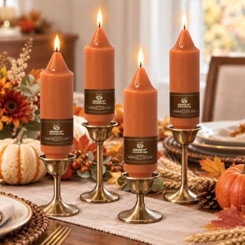 NJAO HOO Burnt Orange Candlesticks Pumpkin Short Taper Candle 5 Inch Unscented Dripless Fall Tapered Candle Set for Halloween Home Dinner Fall Decor Party, 4 Pack