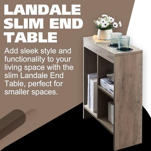 Kings Brand Chairside Side Table with Cup Holders & Storage, Walnut