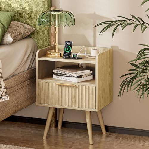 Huuger Nightstand with Charging Station, USB-C Port, End Table