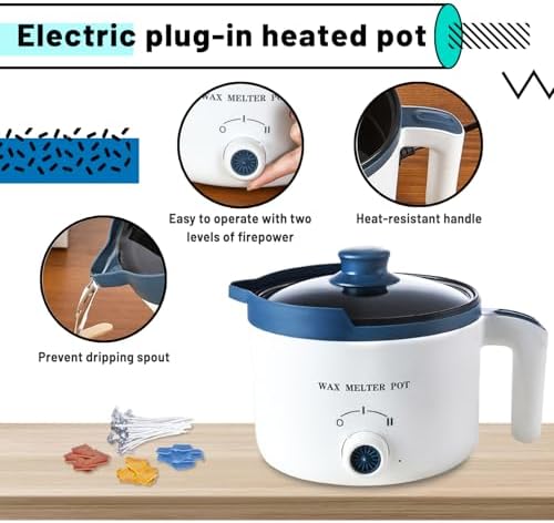 Ksedcon Wax Melting Pot Kit with Thermometer, Wicks and 3 Candle Dye Colors