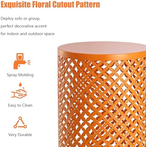 Set of 3 Outdoor Side Table, Garden Stool for Patio, Metal Accent Table Modern End Table, Patio Side Table for Garden, Balcony, Bedroom Indoor Outdoor Decorative, Terracotta Orange