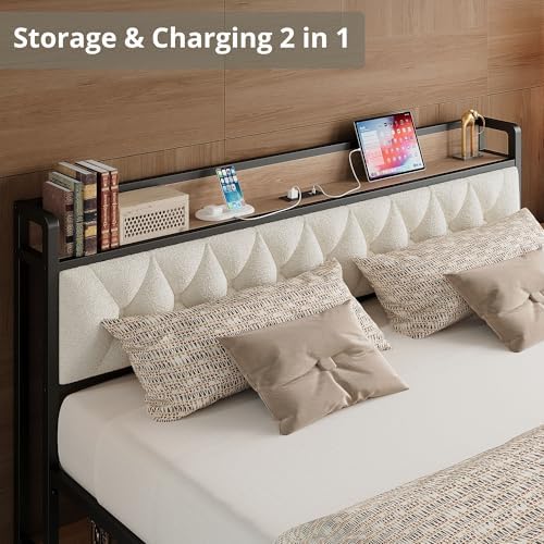 ANCTOR California King Bed Frame with Charging Storage Headboard