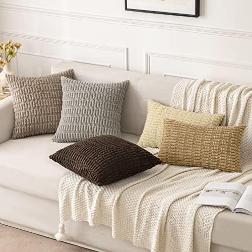 MIULEE Euro Sham Corduroy Decorative Throw Pillow Covers 24x24 Beige