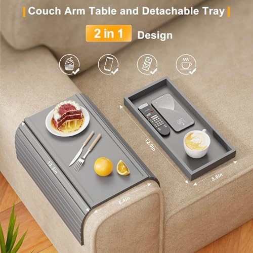Bestjing 2 in 1 Bamboo Sofa Armrest Tray Table for Couch