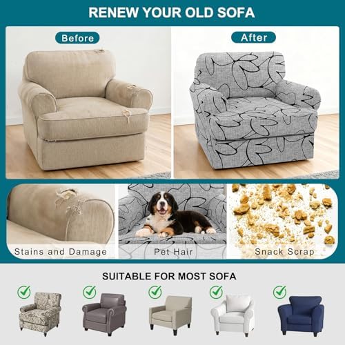 NILUOH 2-Piece T-Cushion Armchair Slipcover, Stretch Chair Cover with Separate Seat Cushion Cover, Soft Washable Furniture Protector for Living Room