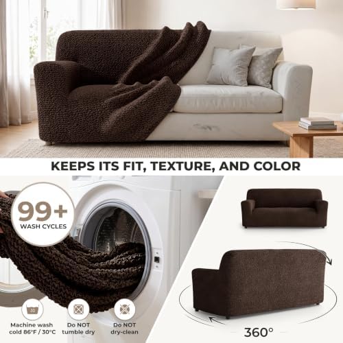 PAULATO Premium Stretch Couch Covers for Sofa - Sofa Chair Cover Washable, Dogs & Pets Friendly - Elastic Polyester Loveseat Slipcovers - Non-Slip Love Seat Couch Covers - Dark Brown (64"-85" Wide)