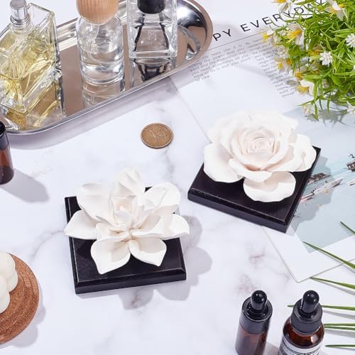 INFUNLY 2PCS White Rose Essential Oil Diffuser Stone Mini Ceramic Aromatherapy Diffusers 3.3x3.3 Inches Scent Air Ornament Kit Essential Oil Passive Flower Diffuser for Gifts Room Office Car Decor