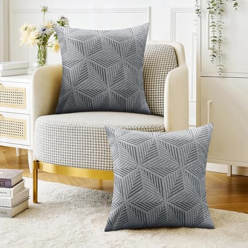 YEMYHOM Pack of 2 Throw Pillow Covers 18 x 18 Inch High Stretch Jacquard Pillowcase for Couch Sofa Living Room Home Decor, Light Gray