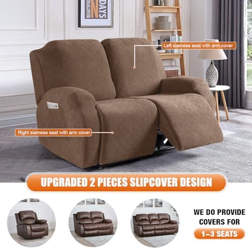 VANSOFY Oversized Stretch Recliner Loveseat Cover, Light Coffee, 2 Seater