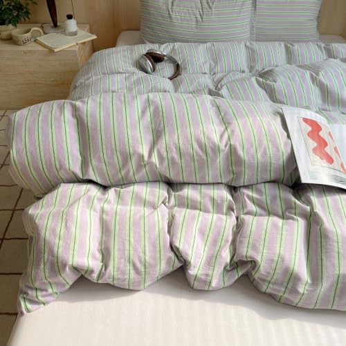 AOJIM Striped Duvet Cover Twin 100% Washed Cotton 3 Pieces Vintage Bedding