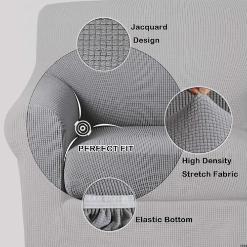 Turquoize 2 Piece Chair Covers Chair Slipcovers for Living Room Small Armchair Chair Cover with Arms Washable Furniture Cover for Chairs Feature Thick Jacquard Fabric (Small Armchair, Dove)