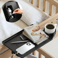 COOL-ANGLE Bedside Shelf with Cup Holder & Hidden Storage, Clamp-On Bedside Tray for Bunk Bed & College Dorm Room, Fits 2.9" Rails, Black