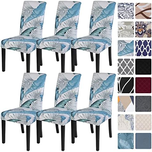 SearchI Dining Room Chair Covers Set of 6, Stretch Printed Parsons Chair Slipcovers Removable Washable Spandex Kitchen Chair Protector Cover for Dining Room, Hotel, Ceremony (Flower Pattern5)