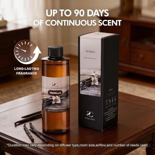 Diffuser Oil Refill, 250ml / 8.45 fl oz, Vanilla - Reed Diffuser Oil Refill for Home Fragrance, Scented Oil for Reed Diffuser Bottles, Vanilla, Cream & Caramel Notes