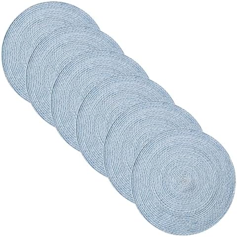 Round Placemats Set of 6-100% Cotton Two-Tone Placemat for Dining Table - Woven Braided Table Setting Place Mat - Washable Table Decor for Kitchen, Farmhouse, Rustic, Everyday Use, Dark Blue