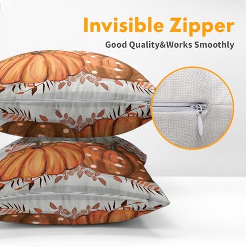 Fall Pumpkins Outdoor Pillows 20x20 Inch Set of 2 Autumn Harvest Pumpkin Pillowcase Buffalo Plaid Maple Leaves Decorative Throw Cushion Cover for Thanksgiving Seasonal Home Couch Porch Patio Decor