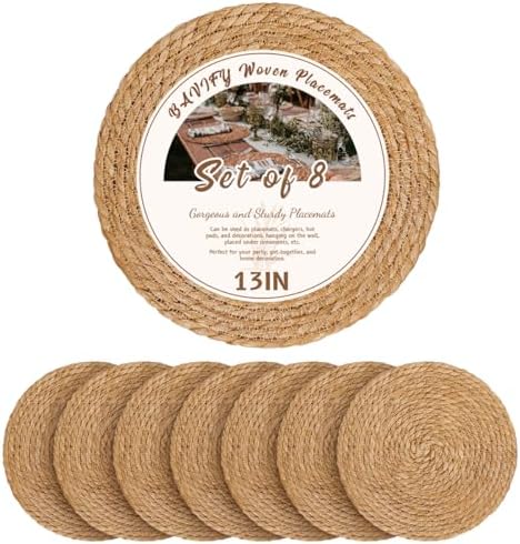 13 in Round Fall Placemats Set of 8, Woven Chargers for Dinner Plates