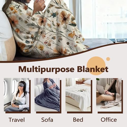 Rustic Floral Sofa Throw Blankets,Retro Farmhouse Flower Soft Cozy Fuzzy Lightweight Travel Blanket,Flannel Fleece Fall Throw Blanket for Couch,Bed,Camping,Movie Nights,Watching TV 50 X 60 Inch