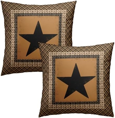 Western Throw Pillow Covers 20x20 Inch Set of 2 Brown Texas Star Decorative Pillowcase Vintage Farmhouse Retro Style Cotton Cushion Cover for Home Sofa Bedroom