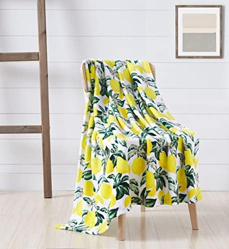 Soft Fleece Throw Blanket, Bohemian Boho Elegant Lemons and Leaves, 50x60