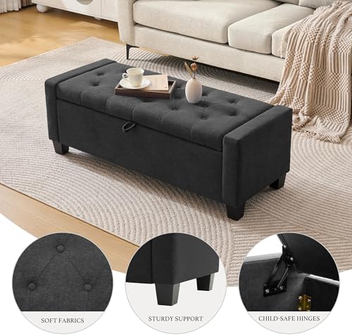Huatean Home 43" Ottoman with Storage, Dark Gray Storage Ottoman Bench